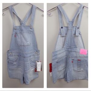 Levi’s Shortalls Relaxed Fit Overall Shorts Stretch Adjustable Button NWT